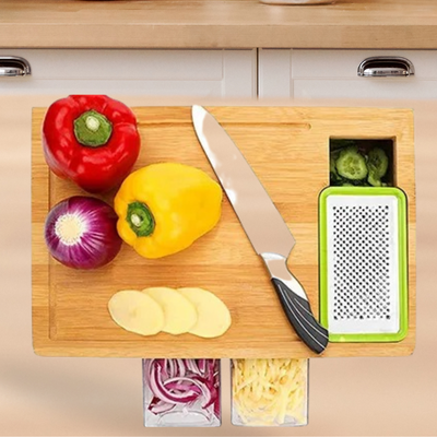 Planche à découper Bambou avec rangement et des rapes inox