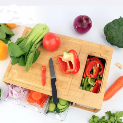 Planche à découper bambou avec tiroirs de rangement pratique