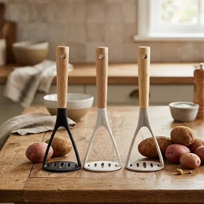 Presse-purée en silicone et en bois