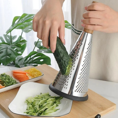 Râpe à fromage conique en inox et bois râpe légumes