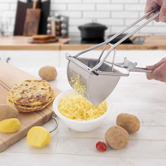 Presse-purée professionnel inox avec grille perforée